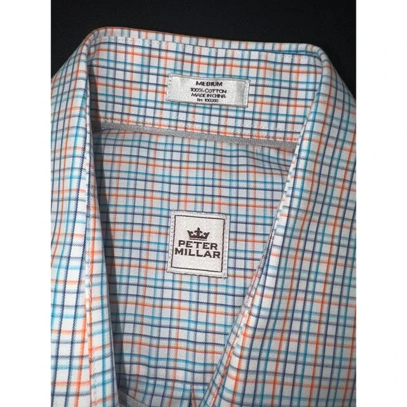 NWT Peter Millar Mens Medium Button Up Shirt Plaid Checkered Long Sleeve - Picture 5 of 8